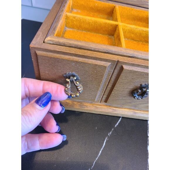 Vintage Mele Wooden Jewelry Dresser Music Box Cane Top Chest Boho Décor *FLAW* - Picture 7 of 16